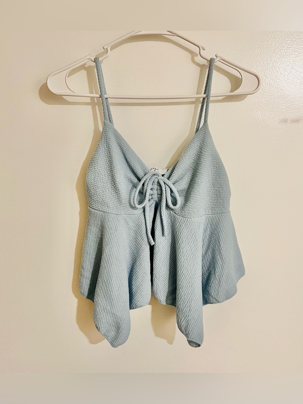 Powder Blue Women Medium Fairy Y2K Coquette Whimsical Babydoll Textured Cami Top